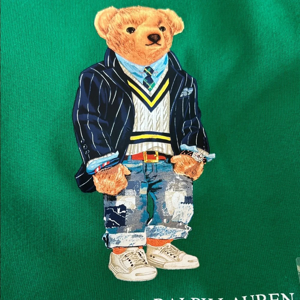 🎉Host Pick🎉Polo Ralph Lauren Green Multi Polo Bear Hoodie XL - Picture 3 of 10